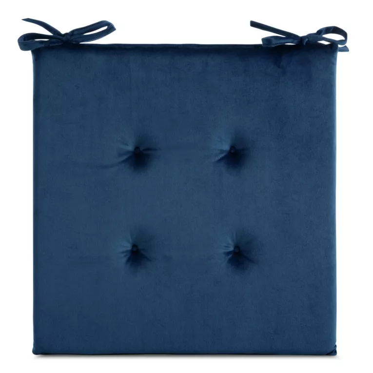 Poduszka na krzesło 40 x 40 x 3 cm  welwetowa granatowa z ozdobnym pikowaniem i praktycznymi troczkami GAJA