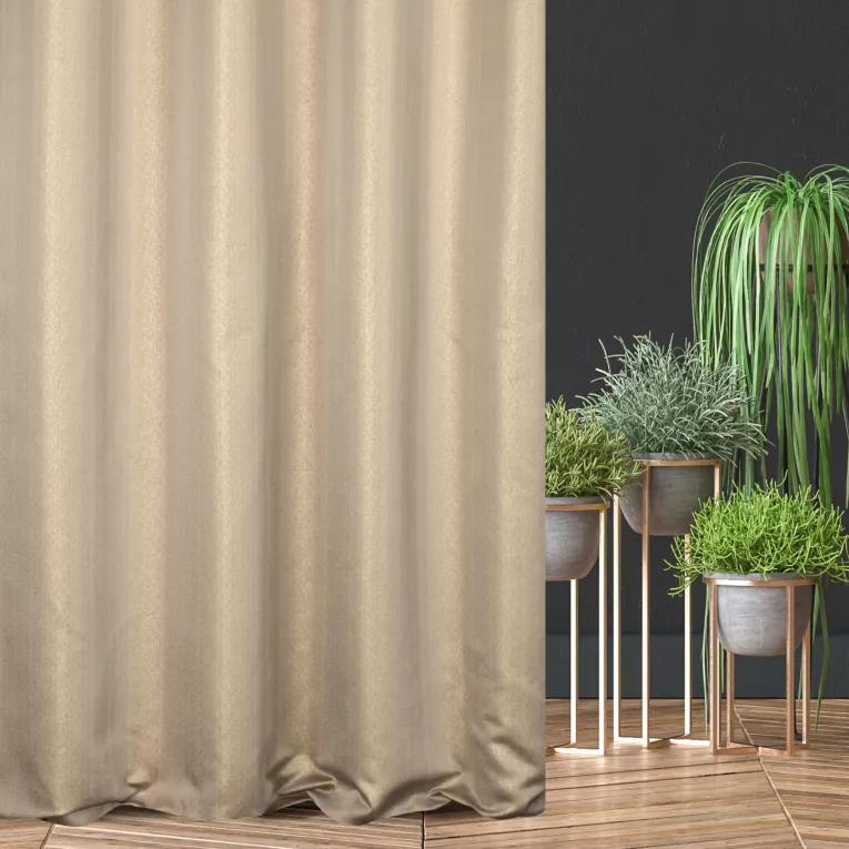 Zasłona szyta na taśmie 5 cm złota z tkaniny w drobny połyskliwy wzór