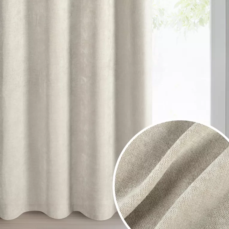 Zasłona jasnobeżowa o szenilowej strukturze 140x250 cm przelotka - NESKA