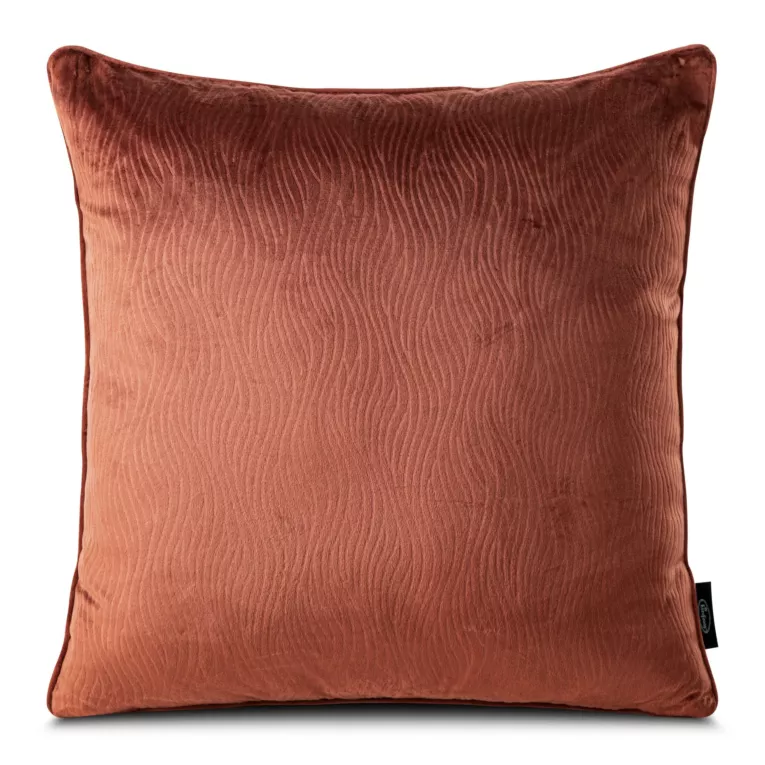 Poszewka na poduszkę 40x40 cm z miękkiego welwetu ciemnopomarańczowa z falującym wytłaczanym wzorem LILI