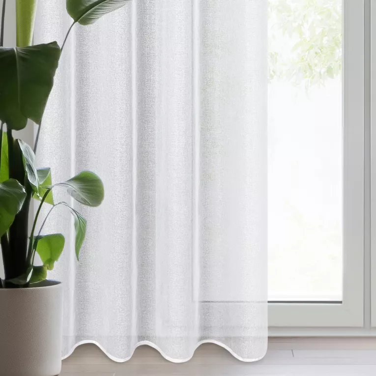 Firana biało, srebrna z gładkiej etaminy z efektem połysku 140x250 cm przelotka LENA