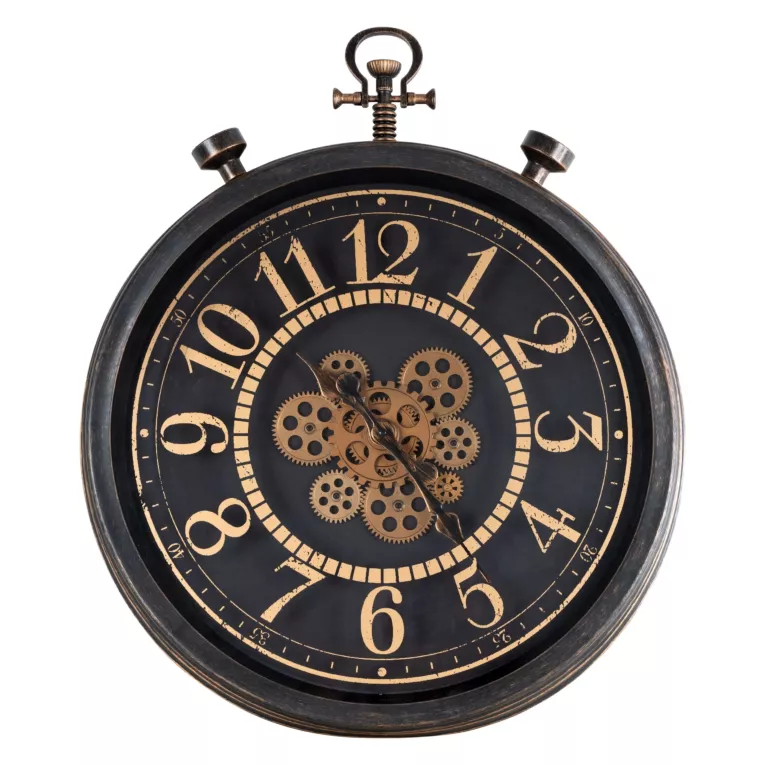 Dekoracyjny zegar ścienny z ruchomymi kołami zębatymi