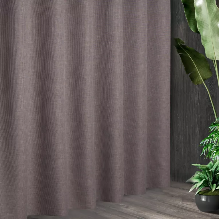 Tkanina zasłonowa w stylu eko, miękka w dotyku z ozdobnym splotem