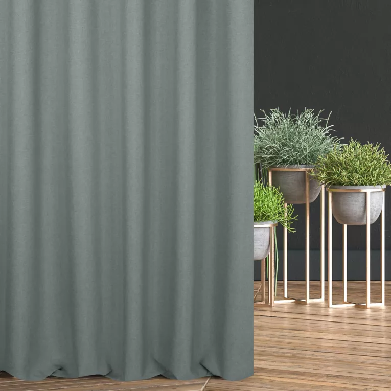 Zasłona szyta na taśmie 5 cm miętowa ze strukturalnej tkaniny typu blackout, zaciemniająca w 100%