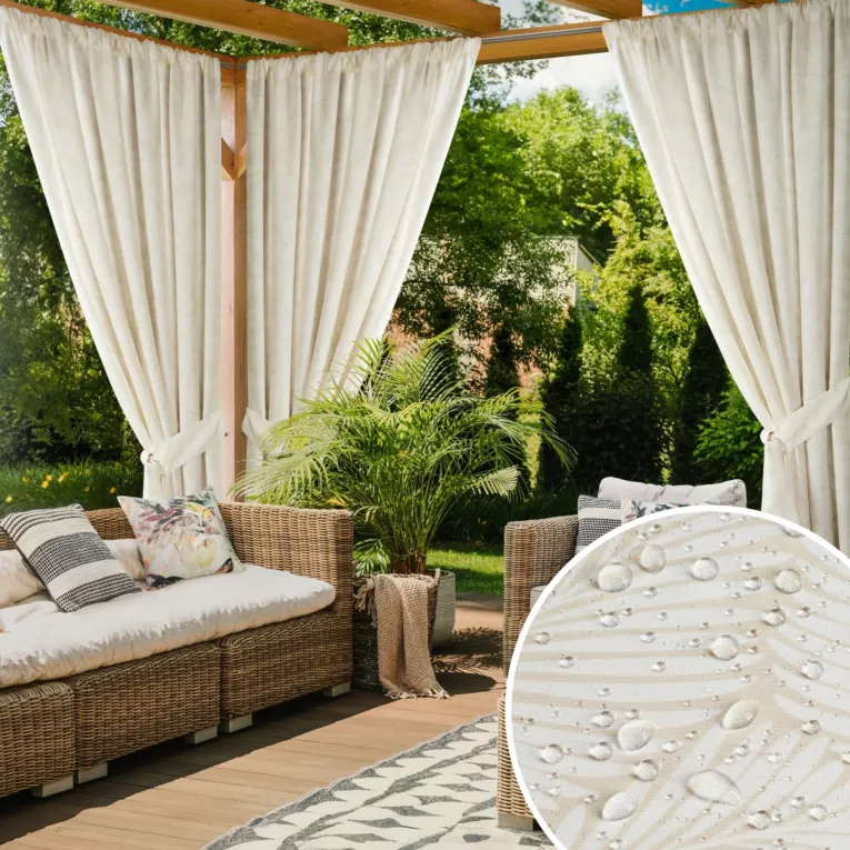 Zasłona biało, beżowa z wodoodpornej tkaniny idealna do ogrodu i na taras 155x200 cm tunel - GARDEN