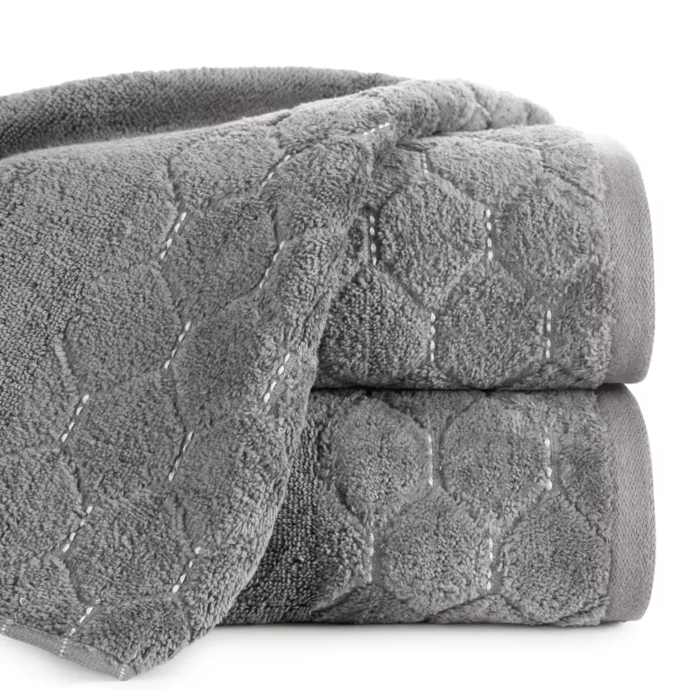 Ręcznik kąpielowy 70x140 cm bawełniany kolor stalowy z welwetową geometryczną bordiurą 500 g/m2 LUMIA