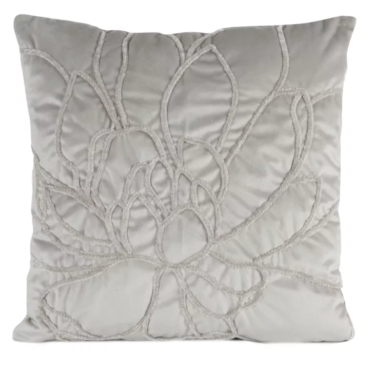 Poszewka na poduszkę 45x45 cm welwetowa, srebrna zdobiona naszywanym wzorem SANDI
