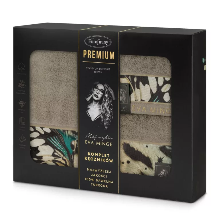 Zestaw ręczników bawełnianych na prezent 3 szt kolor beżowy, czarny 500 g/m2 Eva Minge 15