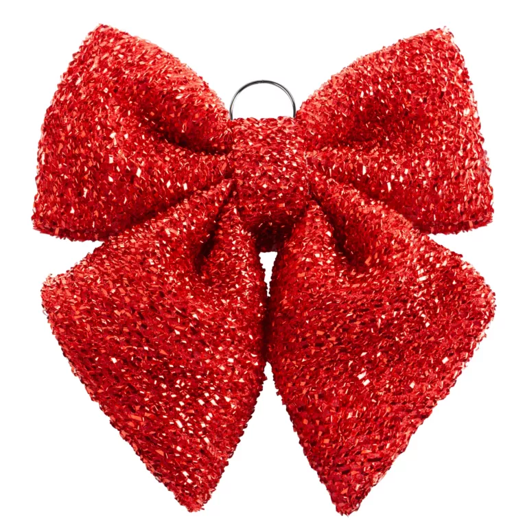 Świąteczna ozdoba w kształcie kokardy z błyszczącej tkaniny
