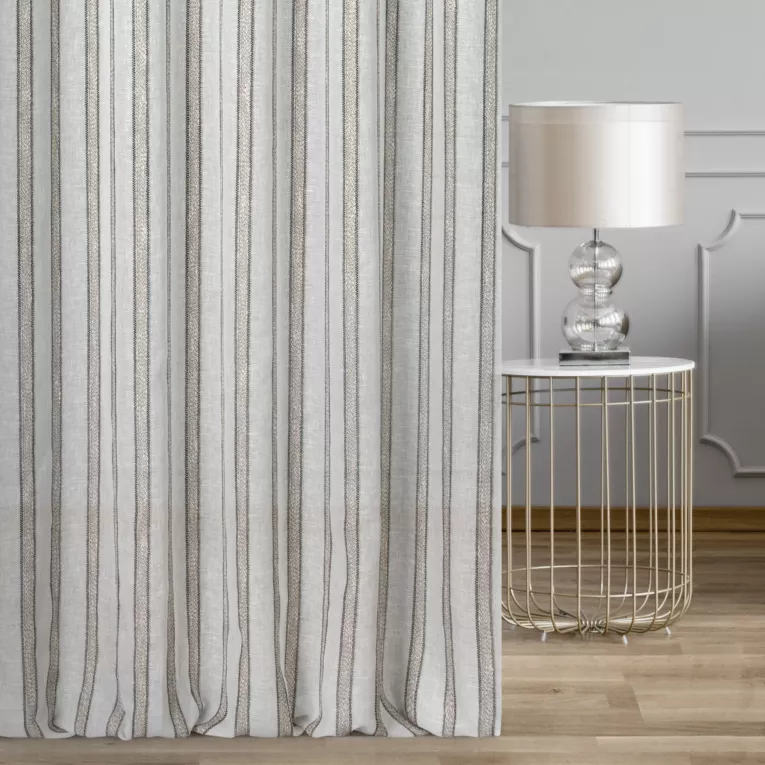 Zasłona szyta na taśmie 5 cm naturalna z etaminy przeplatanej pasami, w stylu eko Italissima Eva Minge