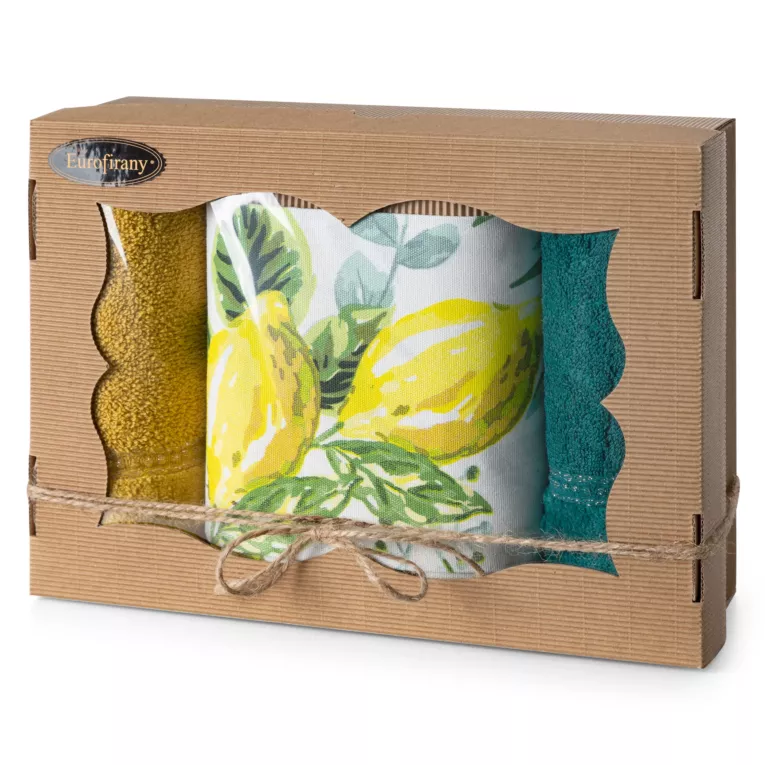 Zestaw ręczników bawełnianych na prezent 2 szt 30x50 cm, 3 szt ścieraczek 50x70 cm kolor żółty, musztardowy