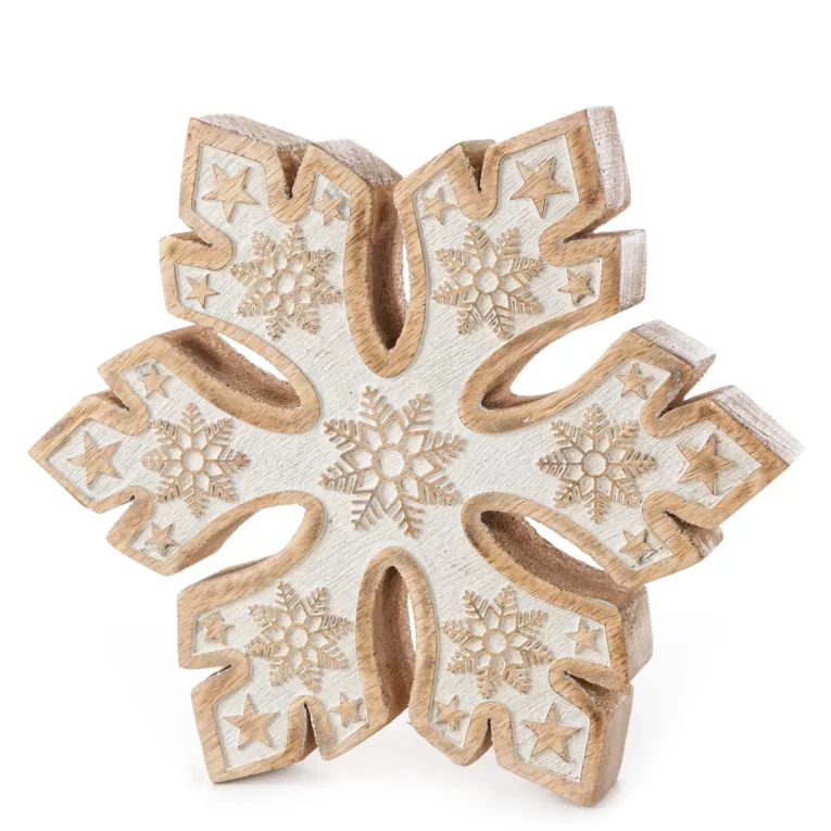 Figurka ceramiczna z naturalnego drewna w kształcie śnieżynki