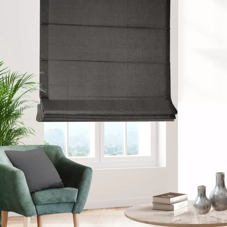 Roleta rzymska grafitowa z tkaniny w stylu eko o naturalnym splocie