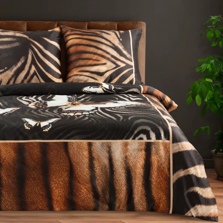Pościel 160x220 cm z makosatyny bawełnianej kolor brązowy, czarny z nowoczesnym wzorem EVA 18 Eva Minge