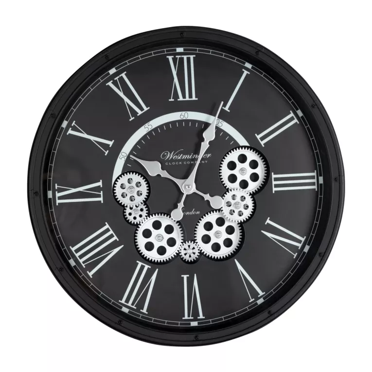 Dekoracyjny zegar ścienny w stylu retro z ruchomymi kołami zębatymi
