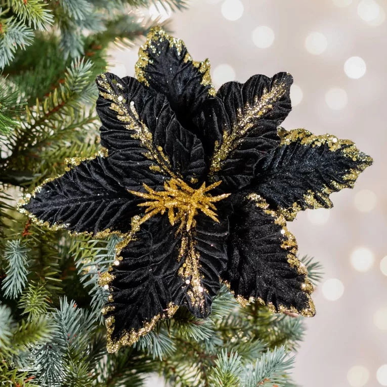 Świąteczny kwiat dekoracyjny z welwetowej tkaniny z dodatkiem lśniących drobinek