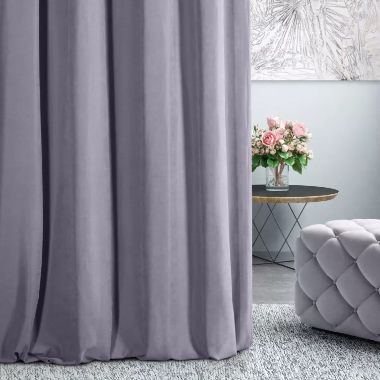 Zasłona szyta na taśmie 5 cm DORA - HIT liliowa z miękkiej tkaniny o welurowej strukturze