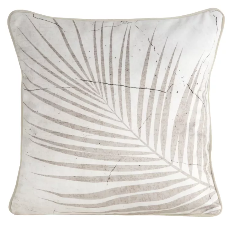 Poszewka na poduszkę dwustronna 45x45 cm welwetowa, kremowo beżowa z motywem roślinnym z wypustką na brzegach SALMA Eurofirany Premium