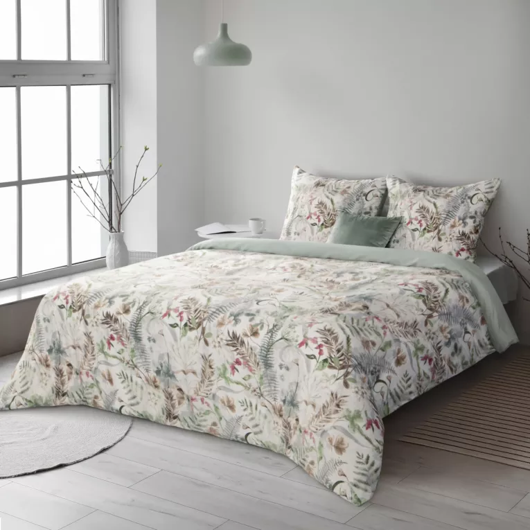 Pościel 140x200 cm bawełniana kolor biały, brązowy z motywem botanicznym SPRING 47