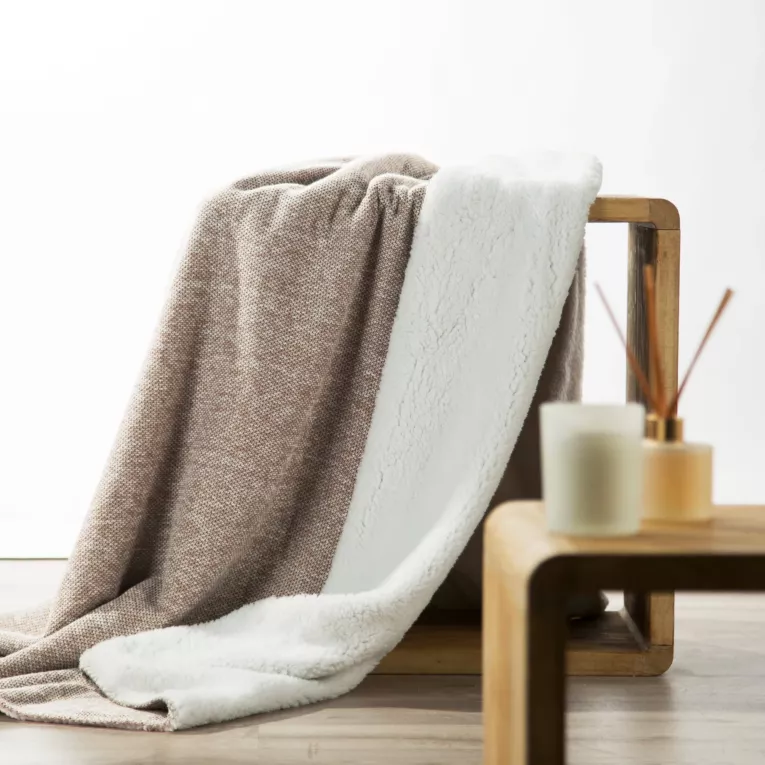 Koc bukla 150x200 cm beżowo, biały dwustronny PANDA Eurofirany Premium