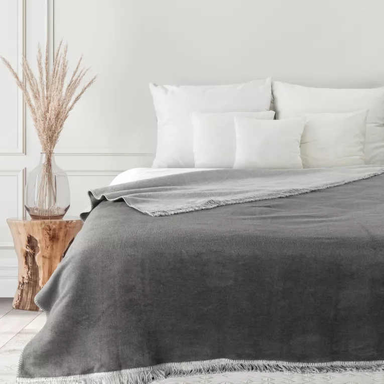 Koc DUO dwukolorowy bawełniano-akrylowy  z frędzlami, dwustronny