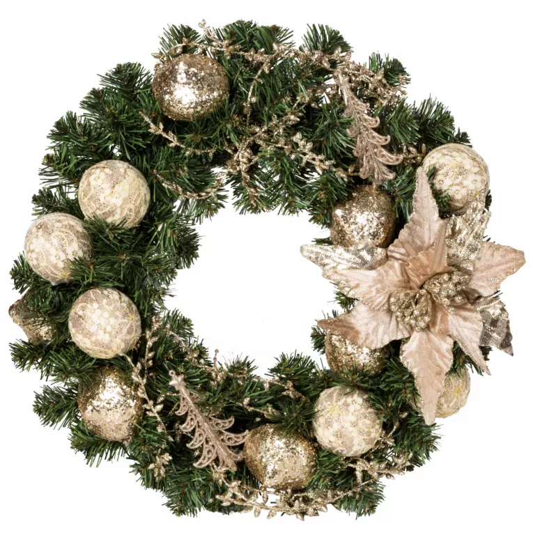 Wianek świąteczny JASNOZŁOTY KAPRYS ręcznie dekorowany