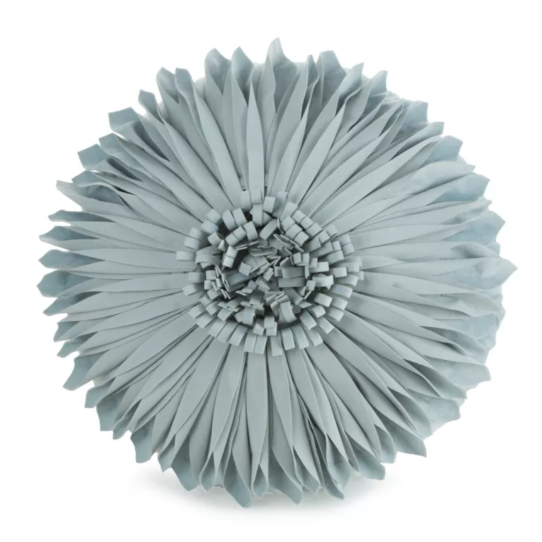 Okrągła poduszka o średnicy 40 cm z welwetu kolor miętowo, kremowy zdobiona trójwymiarowym kwiatem FLORES 4