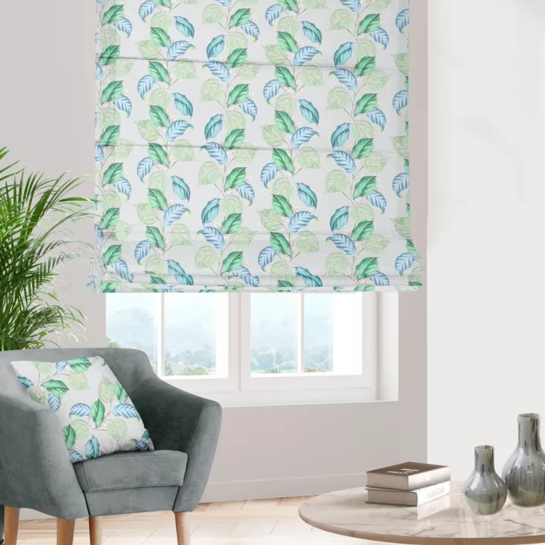 Roleta rzymska wielokolorowa z tkaniny bawełnianej o naturalnym płóciennym splocie