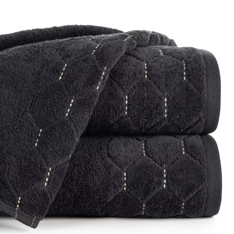 Ręcznik kąpielowy 70x140 cm bawełniany kolor czarny z welwetową geometryczną bordiurą 500 g/m2 LUMIA