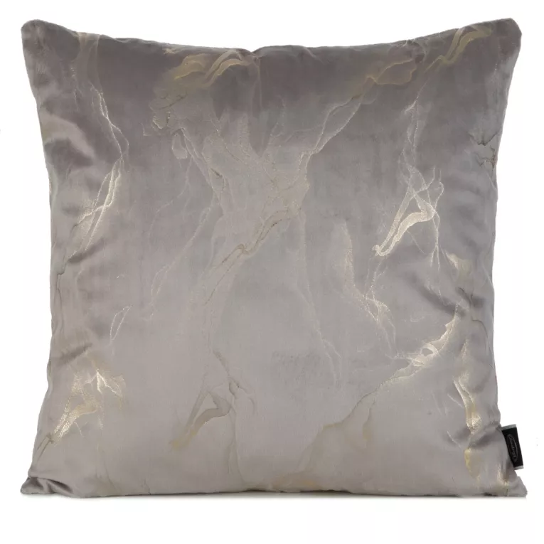Poszewka na poduszkę 45x45 cm welwetowa stalowo, szampańska zdobiona błyszczącym nadrukiem marmuru NAIRA