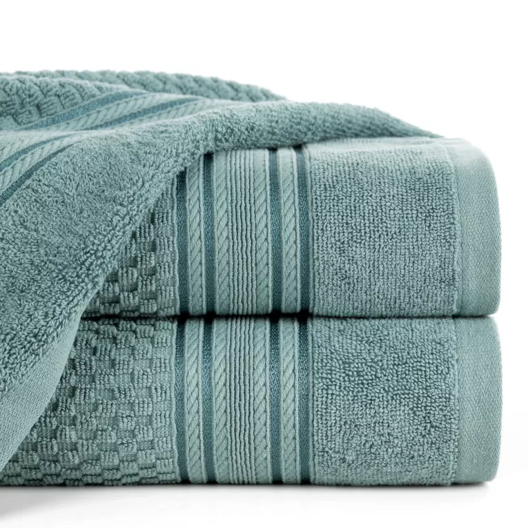 Ręcznik kąpielowy 70x140 cm bawełniany kolor ciemnomiętowy zdobiony subtelnymi paseczkami 500 g/m2 DAVOS