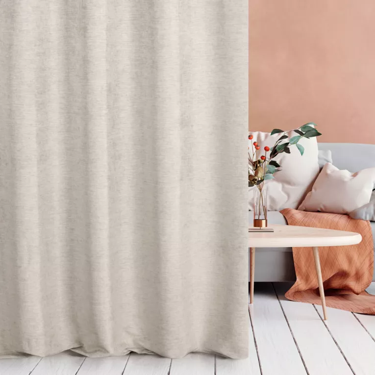 Zasłona szyta na flexach BRIANNA beżowa miękka szenilowa o wyraźnym splocie i lekkim połysku