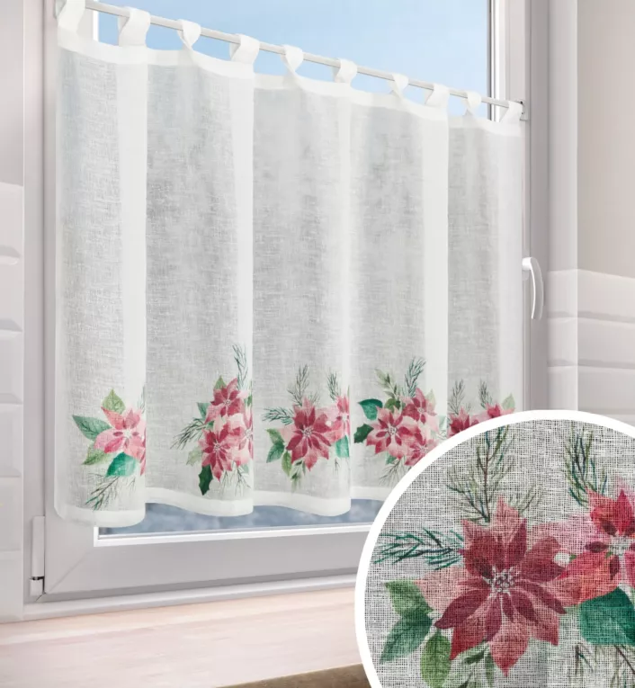 Zazdrostka świąteczna biało, czerwona zdobiona nadrukiem gwiazd betlejemskich 150x90 cm szelki - XMAS 3