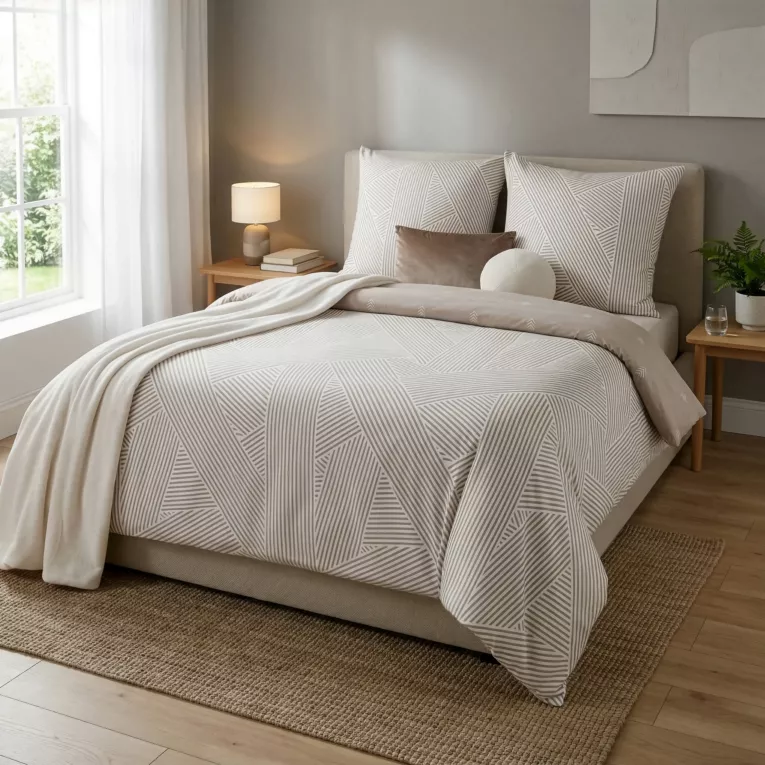 Pościel 160x200 cm komplet 3 częściowy satyna bawełniana z geometrycznym wzorem DIVA 25 kolekcja SEA SUMMER