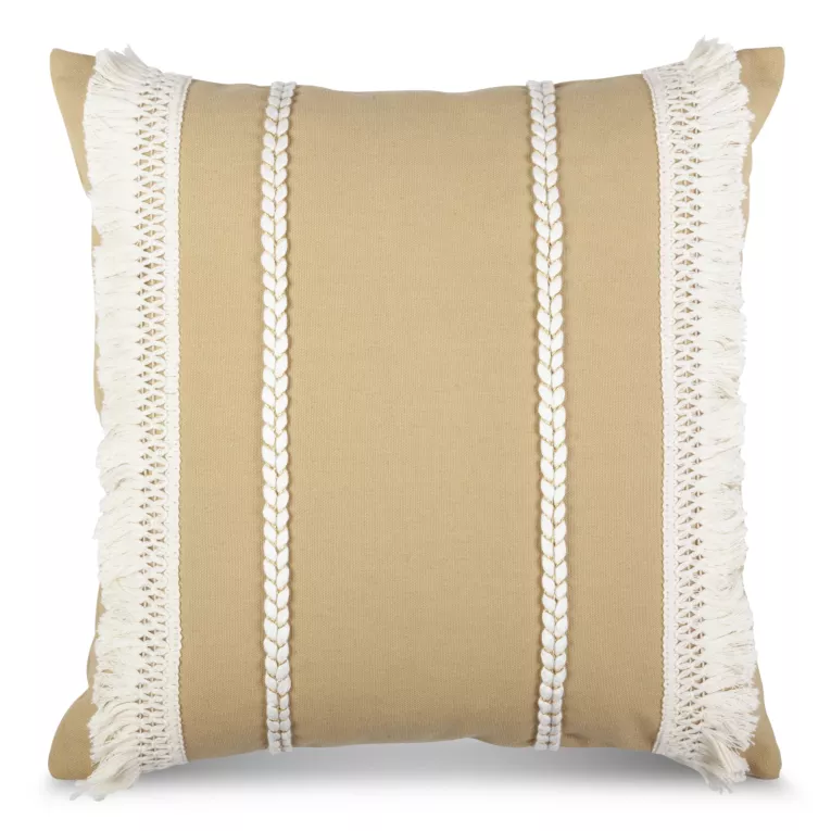 Poszewka na poduszkę 45x45 cm z bawełny beżowa z aplikacją z frędzlami BOHO