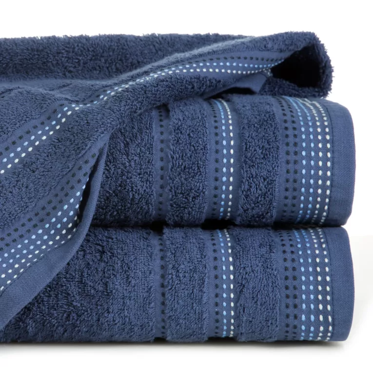 Ręcznik kąpielowy 70x140 cm bawełniany kolor granatowy z ozdobnym stębnowaniem 500 g/m2 POLA