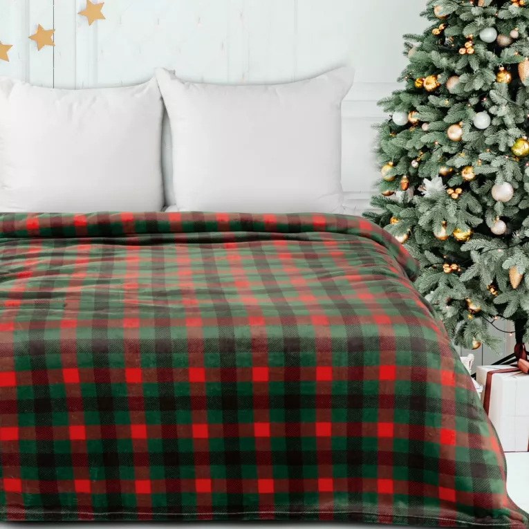 Koc 150x200 cm czerwono, zielony w kratkę FELIKS