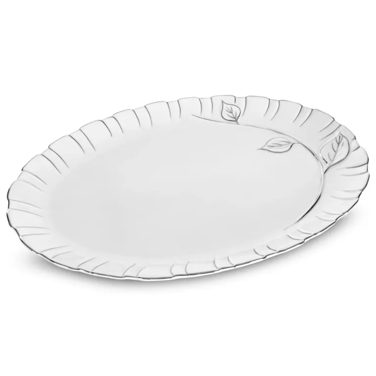 Patera dekoracyjna SENDI owalna biała ze srebrnym zdobieniem