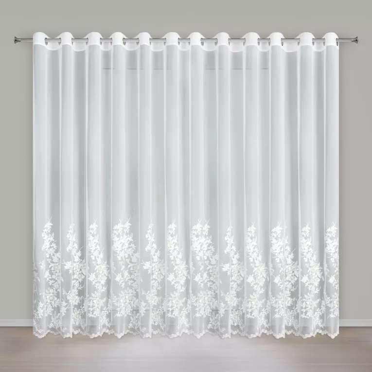 Firana kremowo z siateczki zdobiona haftem z dodatkiem szampańskiej nici 300x250 cm przelotka - ALIRA