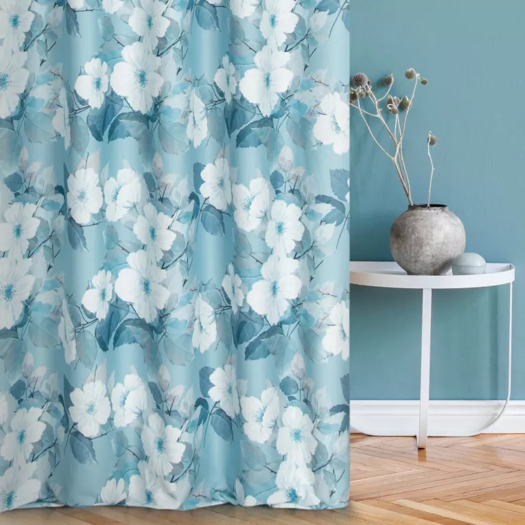 Tkanina zasłonowa o zamszowym chwycie z nadrukiem kwiatów