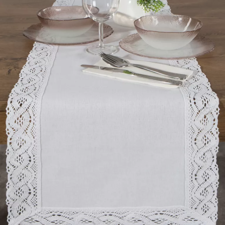 Bieżnik na stół 40x140 cm biały zdobiony koronką - SUSAN