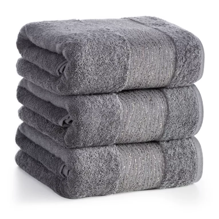 Ręcznik do rąk 30x50 cm bawełniany kolor stalowy z błyszącą bordiurą AMBER