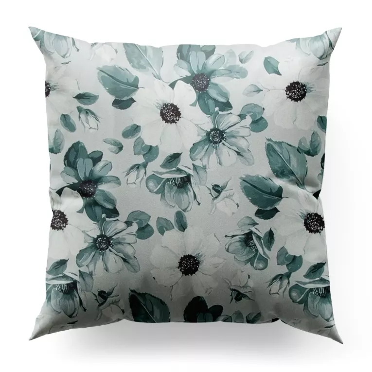 Poszewka szyta jasnoszaro popielata z miękkiej tkaniny o naturalnym splocie z kwiatowym wzorem