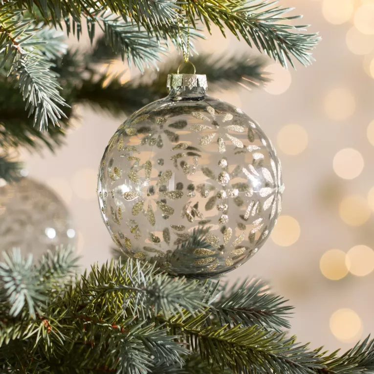 Szklana bombka ręcznie zdobiona wzorem kwiatów