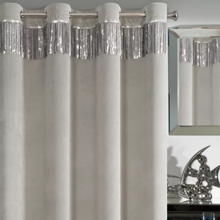 Zasłona srebrna z welwetu zdobiona cekinami 140x250 cm przelotka - JASPER