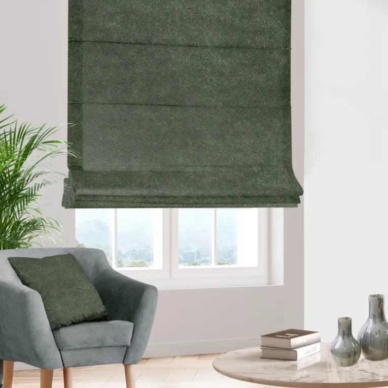 Roleta rzymska miętowa z miękkiej welwetowej tkaniny z połyskiem