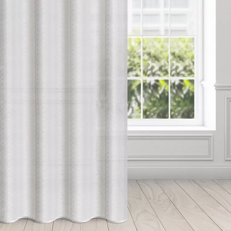 Firana biała z jasnozłotym nadrukiem drobnych kwadracików 140x250 cm przelotka SIBEL