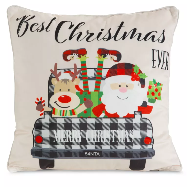 Poszewka na poduszkę 45x45 cm welwetowa, czerwono czarna zdobiona uroczym motywem świątecznym