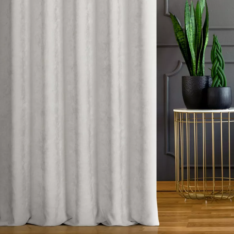 Zasłona szyta na taśmie 5 cm naturalna z miękkiej tkaniny szenilowej typu dimout o naturalnym splocie