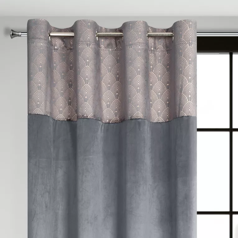 Zasłona grafitowa z aplikacją z błyszczącego welwetu 140x250 cm przelotka - AGNES - Design 91
